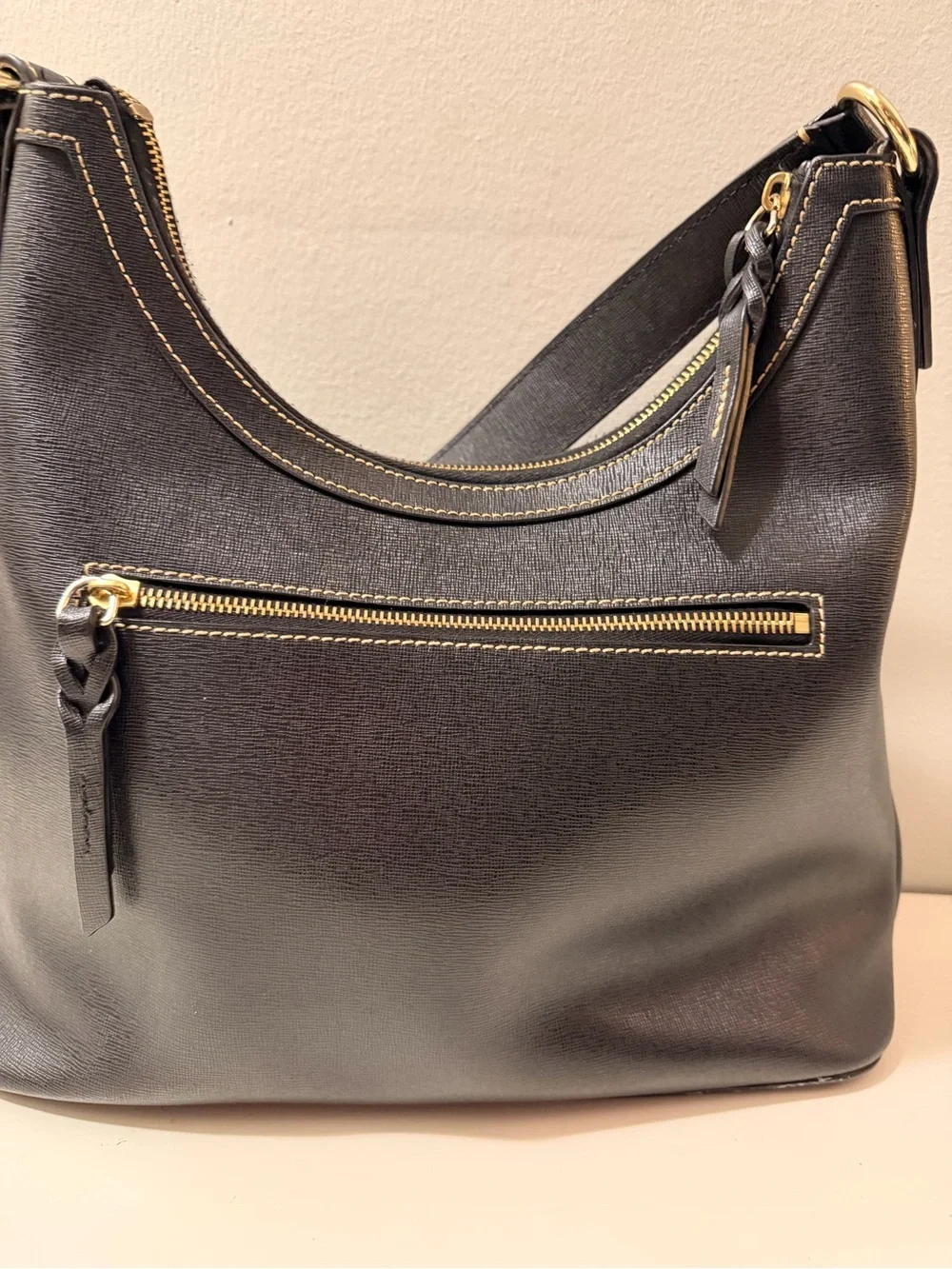 Dooney & Bourke Black Leather Shoulder Bag with Multicolor Logo Wallet